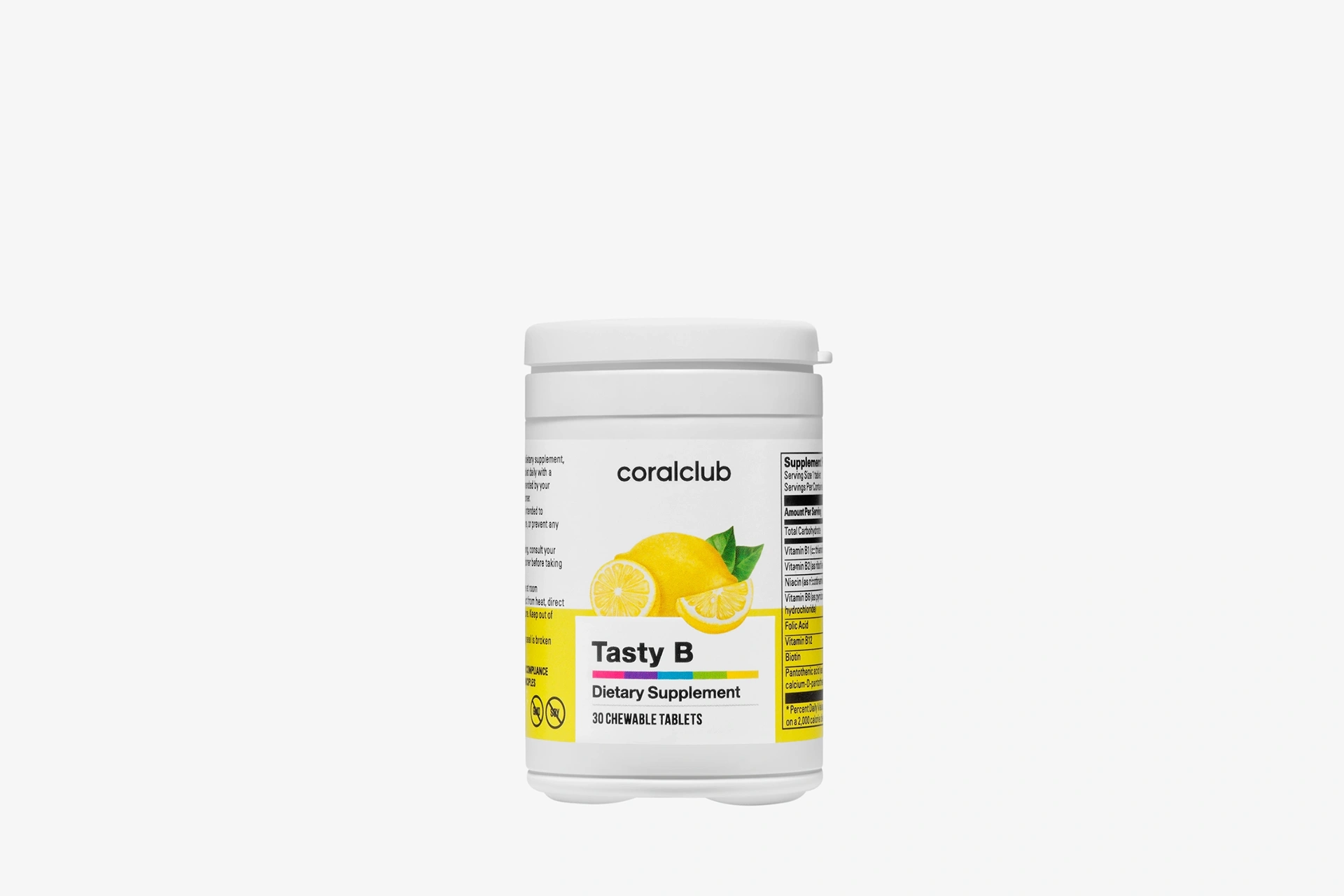 Tasty B – complemento alimenticio con edulcorantes. Peso neto: 30 g.