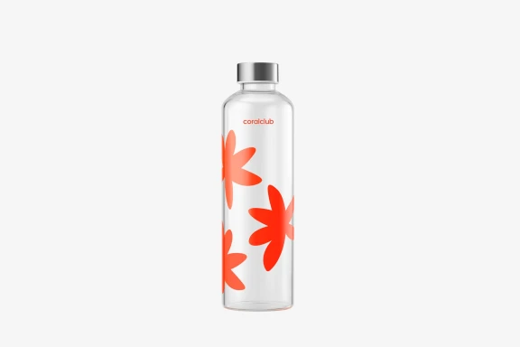 Botella de vidrio "ClearWater" con funda, roja